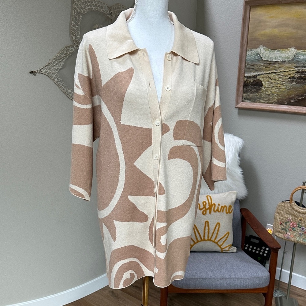 Indi Luxe Oversized Collared Button Down Mini Sweater Dress Tunic - Picture 3 of 14